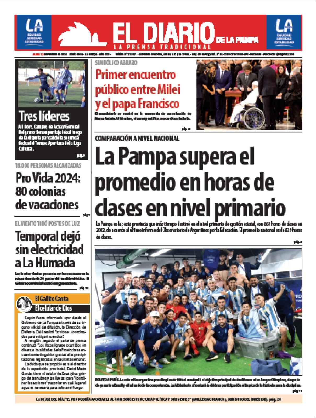 Tapa de El Diario en papel  lunes 12 de febrero de 2024